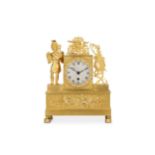 A 19TH CENTURY FRENCH EMPIRE STYLE GILT BRONZE MANTEL CLOCK