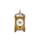 A RARE MID 18TH CENTURY FRENCH GILT BRONZE CARRIAGE / TRAVELLING CLOCK WITH ALARM BY COUTEREZ A LYON