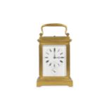 A FINE 19TH CENTURY FRENCH GILT BRASS GRANDE SONNERIE CARRIAGE CLOCK CIRCA 1850-60
