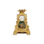 A MID 19TH CENTURY FRENCH GILT BRONZE MUSICAL AUTOMATON MANTEL CLOCK