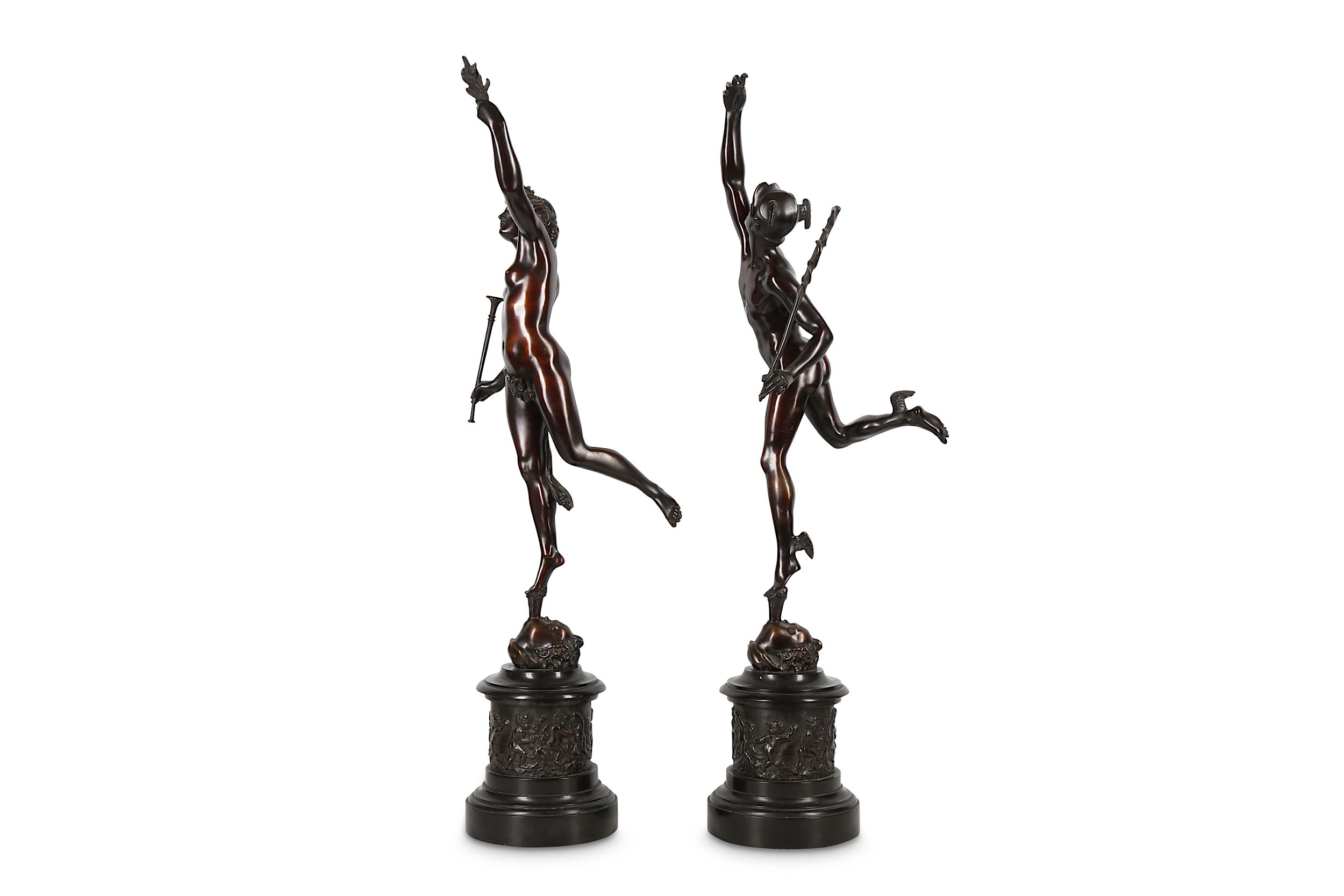 AFTER GIAMBOLOGNA (ITALIAN, 1529-1608): A PAIR OF LATE 19TH CENTURY BRONZE FIGURES OF MERCURY AND FO - Image 2 of 9