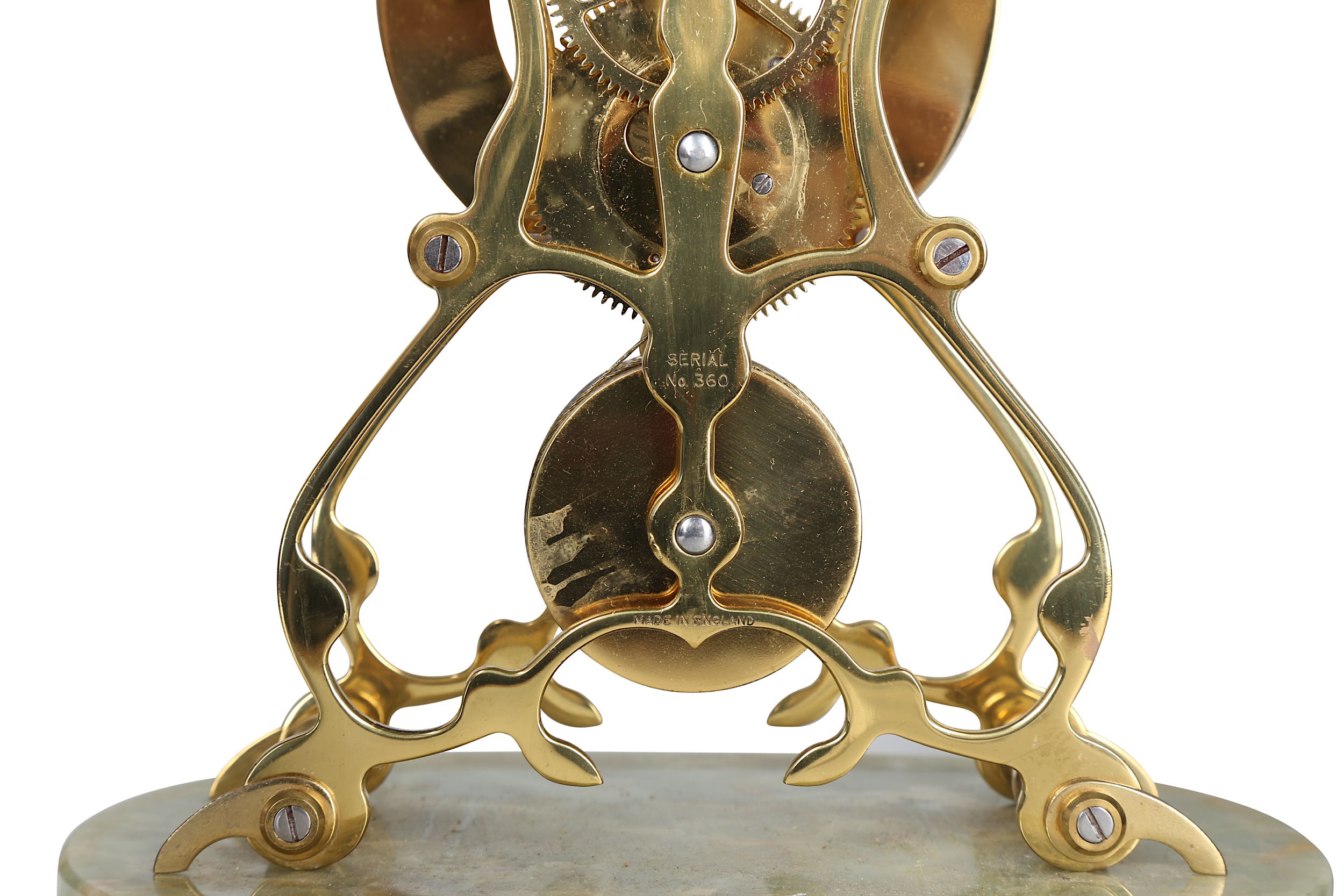 A 19TH CENTURY BRASS SKELETON CLOCK TOGETHER WITH ANOTHER - Image 7 of 9