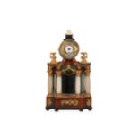 AN EARLY 19TH CENTURY AUSTRIAN STAINED AND PAINTED WOOD, ALABASTER AND GILT METAL GRANDE SONNERIE AN