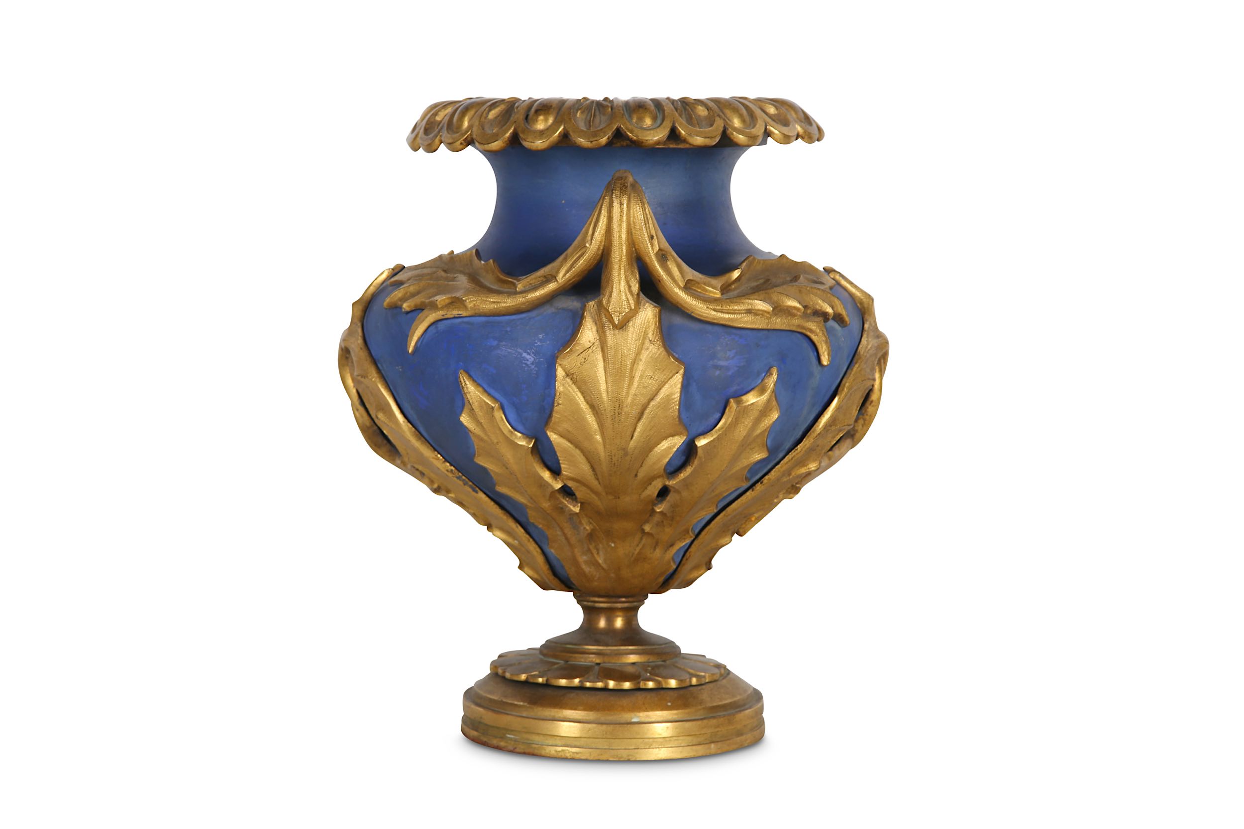 A LOUIS XVI STYLE BLUE PORCELAIN AND GILT BRONZE MOUNTED URN - Image 4 of 4