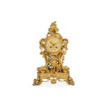 A SECOND QUARTER 19TH CENTURY FRENCH GILT BRONZE MANTEL CLOCK IN THE ROCOCO STYLE