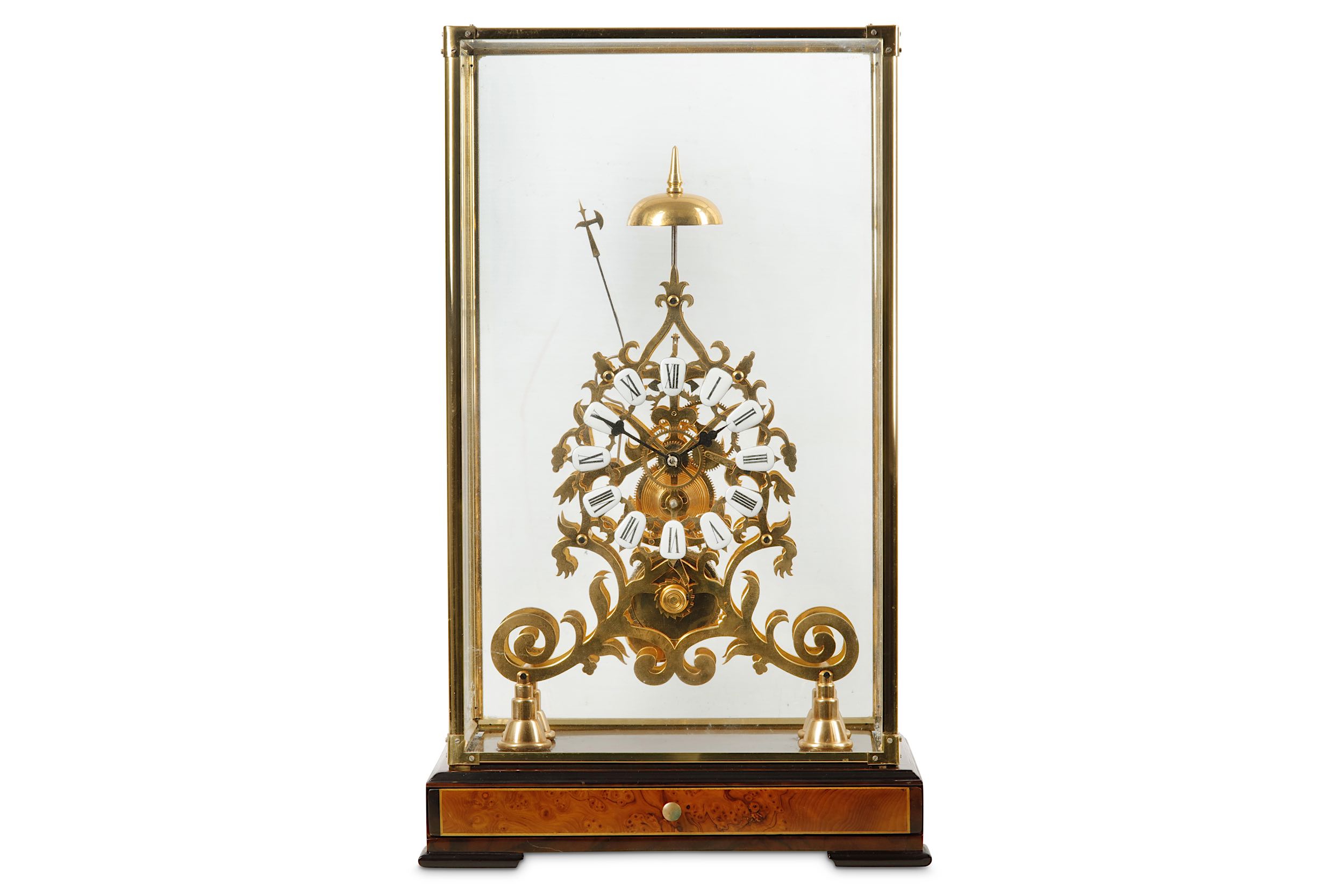 A LACQUERED BRASS FUSEE SKELETON CLOCK