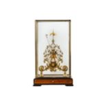 A LACQUERED BRASS FUSEE SKELETON CLOCK