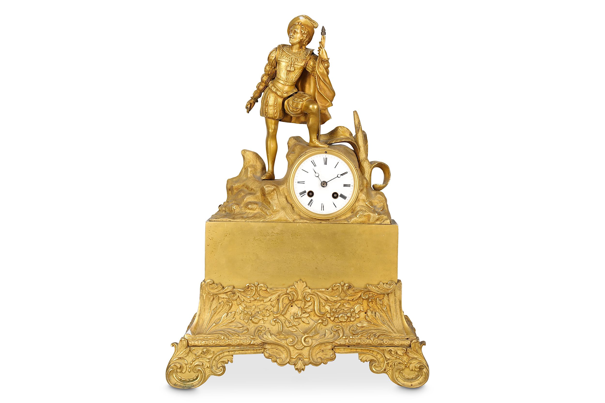 A SECOND QUARTER 19TH CENTURY FRENCH GILT BRONZE MANTEL CLOCK BY RAINGO FRERES, PARIS