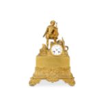 A SECOND QUARTER 19TH CENTURY FRENCH GILT BRONZE MANTEL CLOCK BY RAINGO FRERES, PARIS