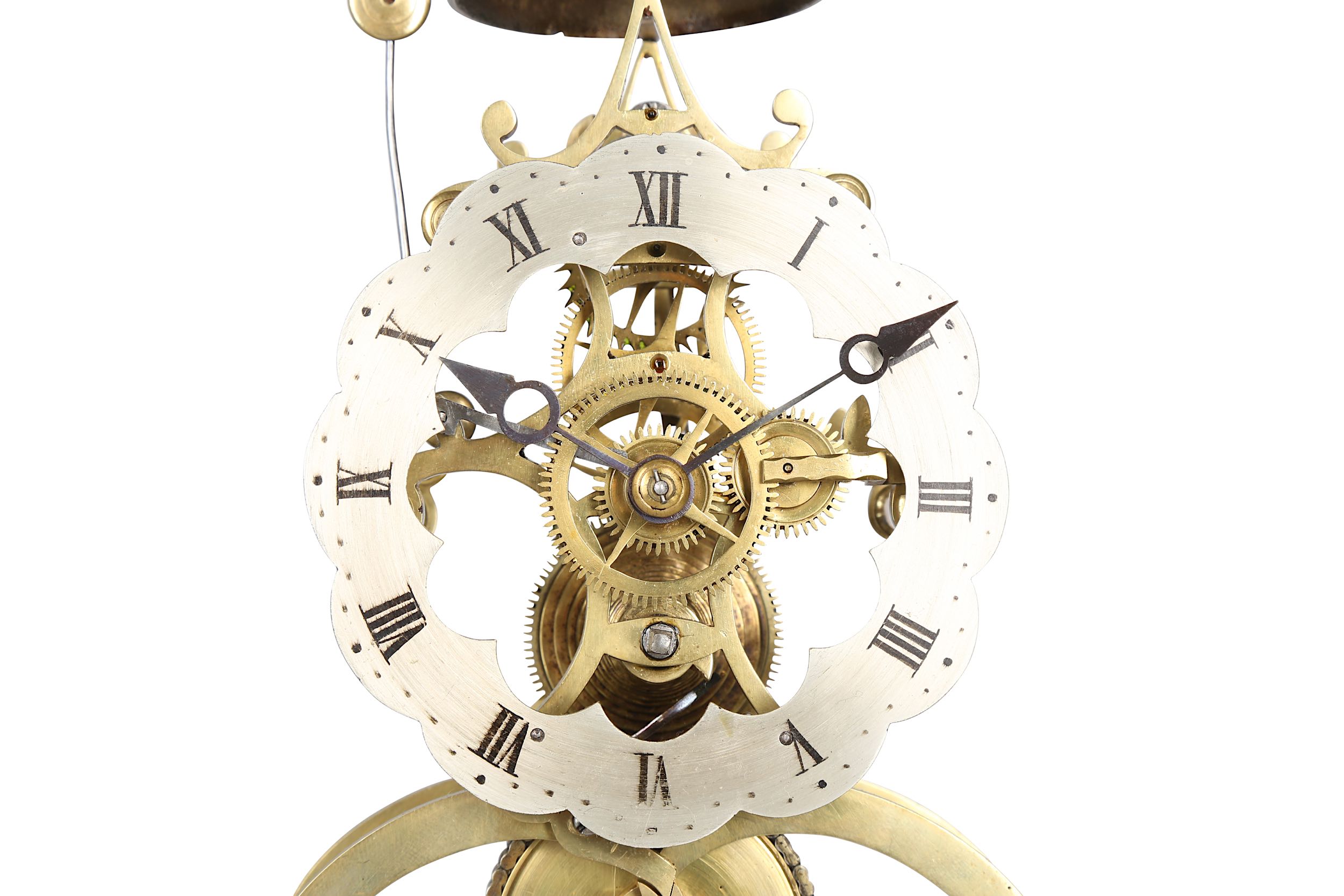 A 19TH CENTURY BRASS SKELETON CLOCK TOGETHER WITH ANOTHER - Image 3 of 9