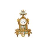 A LATE 19TH CENTURY FRENCH GILT BRONZE AND SEVRES STYLE PORCELAIN MANTEL CLOCK