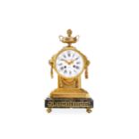 A LATE 19TH CENTURY FRENCH GILT BRONZE AND VERDE ANTICO MARBLE MANTEL CLOCK BY MARLIN & COTTIN, PARI