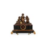 A THIRD QUARTER 19TH CENTURY FRENCH NAPOLEON III PERIOD MARBLE AND BRONZE FIGURAL CLOCK SIGNED 'LEBL