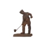A MID 20TH CENTURY RUSSIAN CAST IRON FIGURE OF A MAN SMELTING IRON