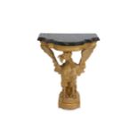 A 19TH CENTURY GEORGE III STYLE GILTWOOD AND MARBLE CONSOLE TABLE