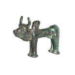 A NEAR EASTERN BRONZE BULL  Circa 1st Millennium B.C. Of stylised form, the bull stands on short