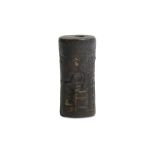 A MESOPOTAMIAN BRONZE CYLINDER SEAL Possibly late Mitannian Period Carved with three female figures,