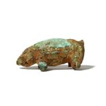 AN EGYPTIAN BRONZE BOAR Late Period - Roman Period With four small stumpy legs, a curved back, a