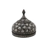 A BIDRI SILVER-INLAID LIDDED SPICE TRAY (PANDAN) P