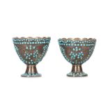 A PAIR OF TURQUOISE-ENCRUSTED SILVER ZARFS Ottoman