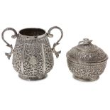 TWO INDIAN SILVER REPOUSSÉ SUGAR BOWLS Bhuj, Kutch