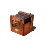 A Meagher Half Plate Mahogany and Brass Tailboard Camera