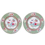 A PAIR OF CHINESE RUBY-BACKED CANTON ENAMEL 'BUTTERFLY' DISHES.