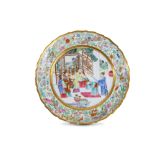 A CHINESE FAMILLE ROSE FIGURATIVE DISH.