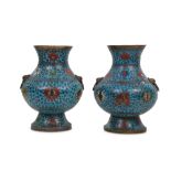 A PAIR OF CHINESE CLOISONNE VASES, HU.