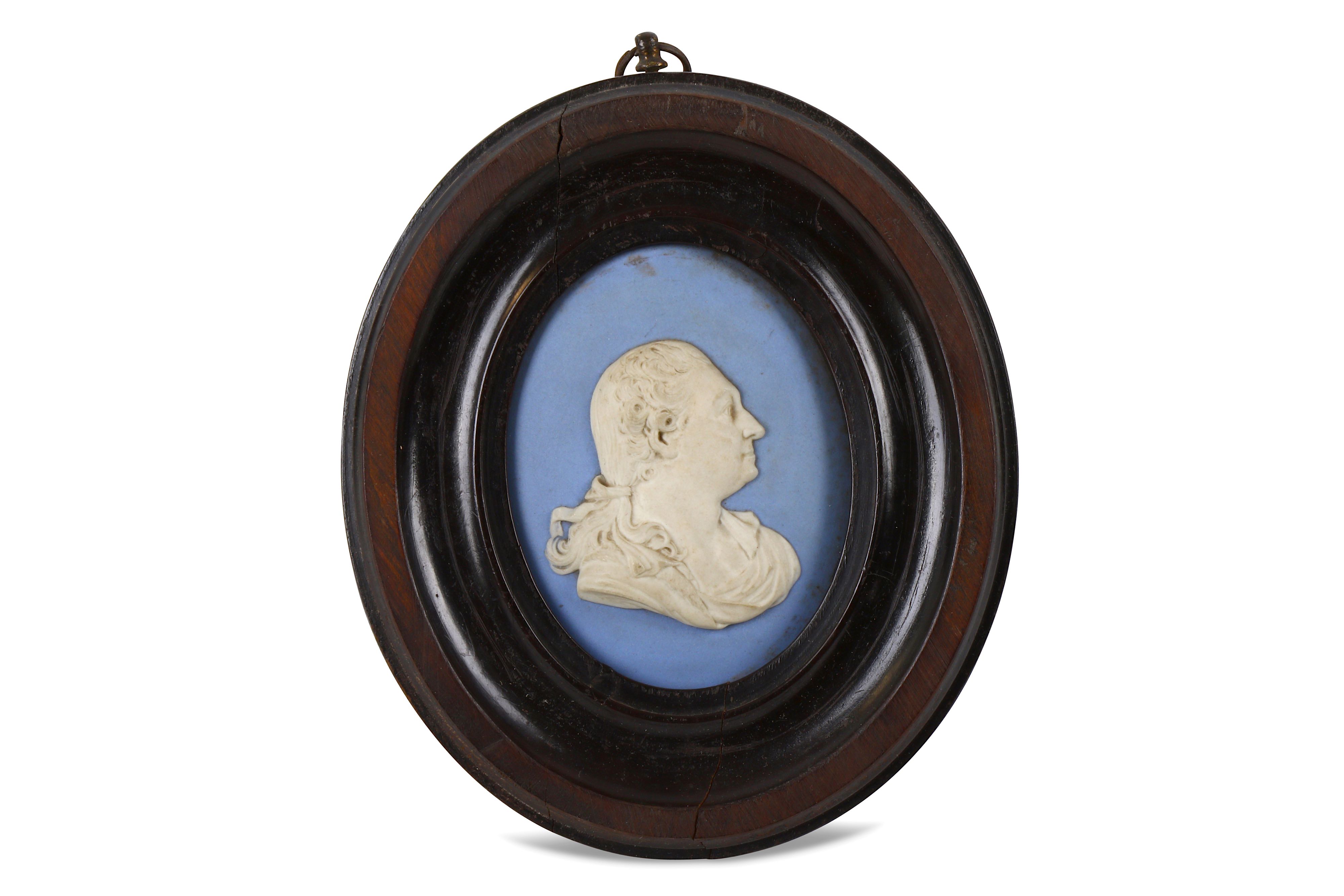 [Garrick (David)]- Wedgwood  Portrait medaillon of David Garrick, jasper ware, Wedgwood pale blue