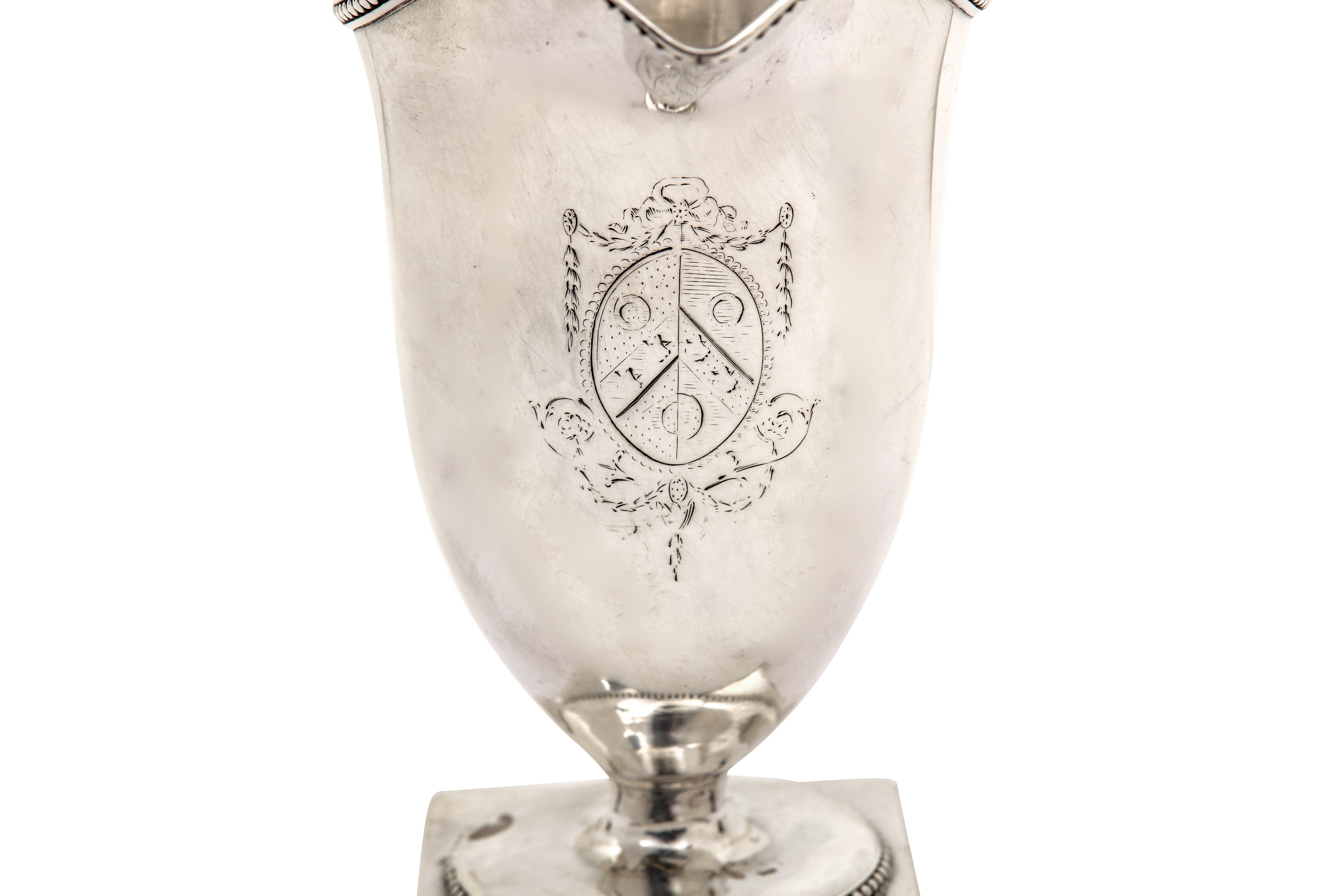 A George III sterling silver helmet cream jug, London 1779 by John Wakelin & William Taylor (reg. 25 - Image 3 of 5