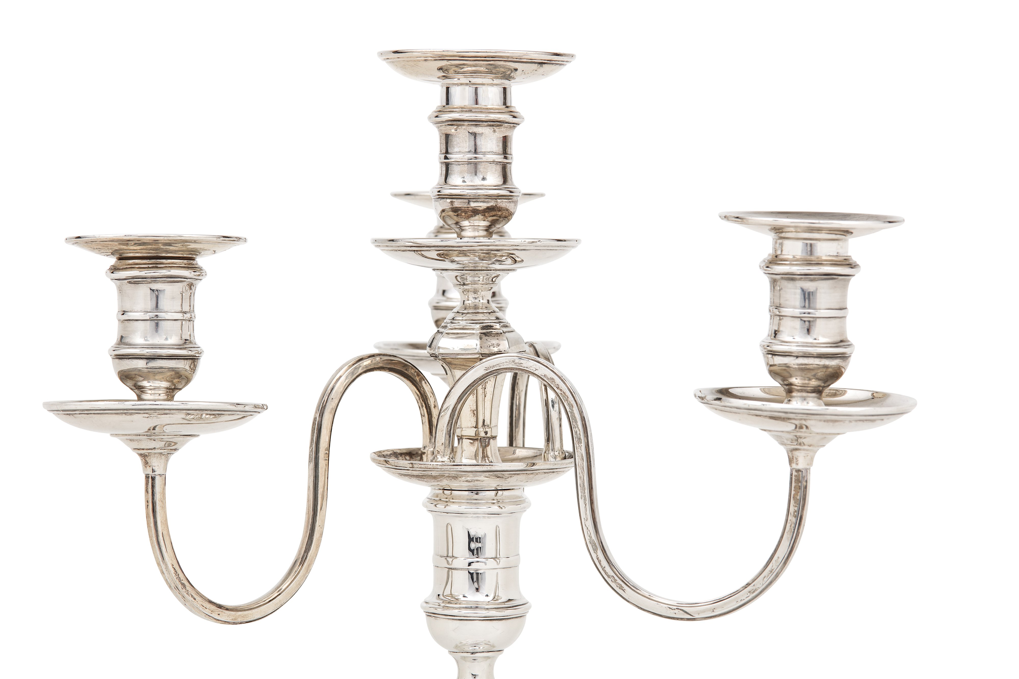 A George V sterling silver four-light candelabrum, London 1909 by Goldsmiths & Silversmiths Company - Image 2 of 8