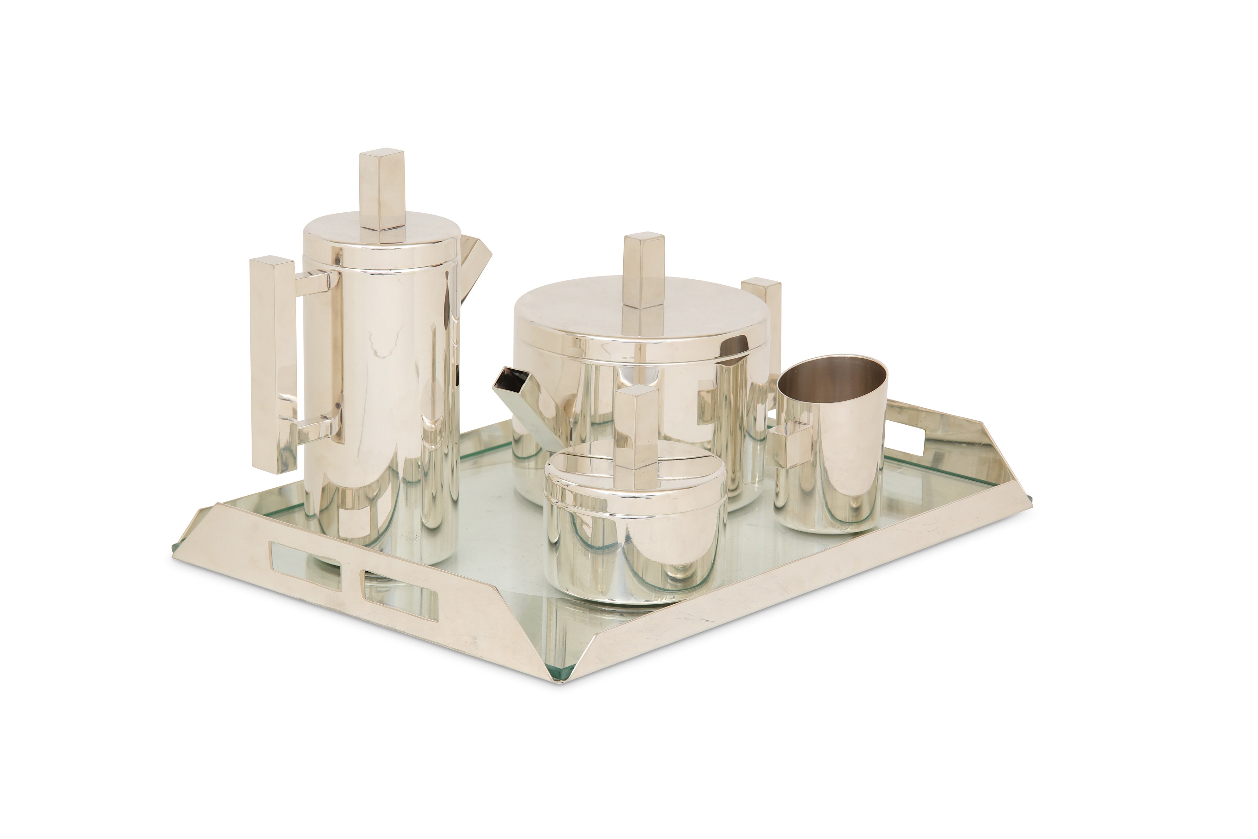 A mid-20th century Italian silver plated (EPNS) modernist four-piece tea and coffee service on tray, - Image 6 of 6