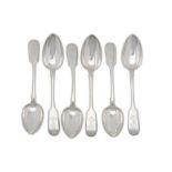 A set of six Nicholas II Russian 84 Zolotnik (875 standard) silver table spoons, Moscow 1908-18 by