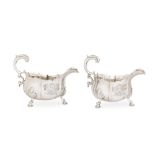 A pair of George II sterling silver sauceboats, London 1748 by George Hunter (reg. 7th June 1748)