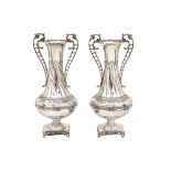 A pair of 20th century Greek sterling silver vases, stamped 925 and ПA in a shield