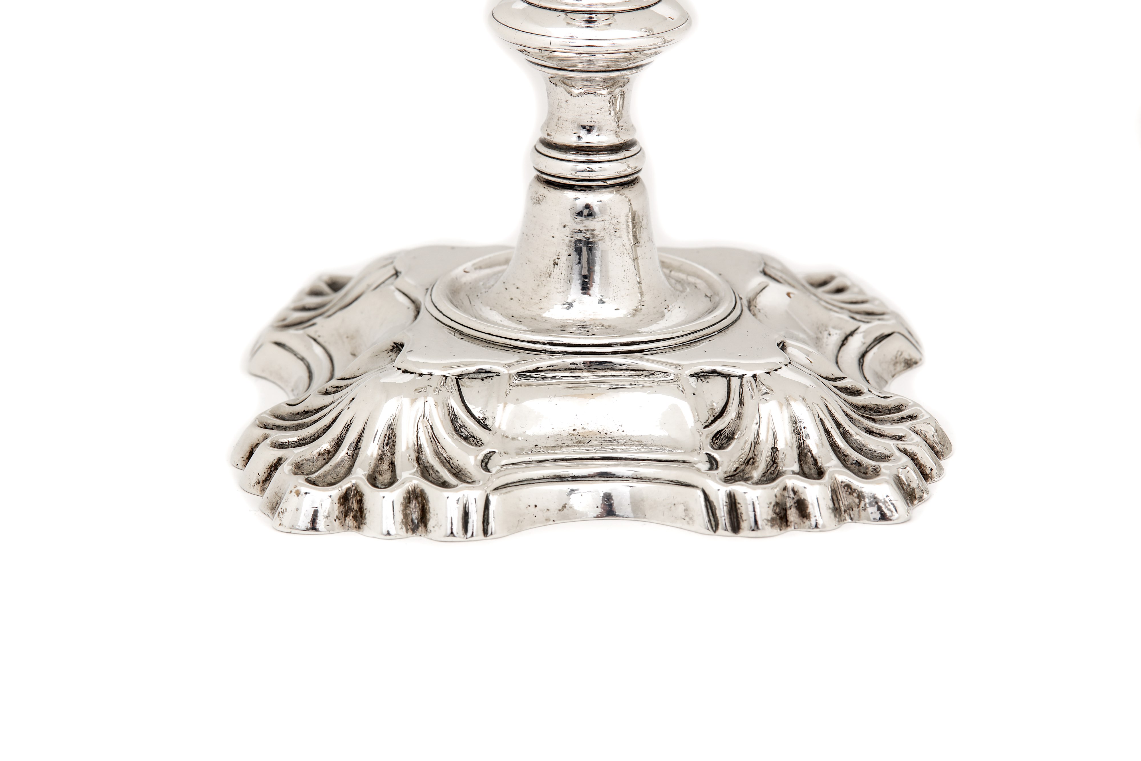 A pair of George II sterling silver candlesticks, London 1747 by James Gould - Image 3 of 8