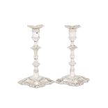 A pair of George II sterling silver candlesticks, London 1752 by John Cafe