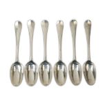 A matched set of six George II-III sterling silver tablespoons, three London 1725 by Philip Roker II