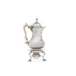 A heavy Victorian sterling silver coffee biggin / pot on burner stand, London 1875 by Robert Garrard