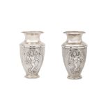 A pair of late 20th century Indian silver vases circa 1980, with Swedish import marks for 800 standa