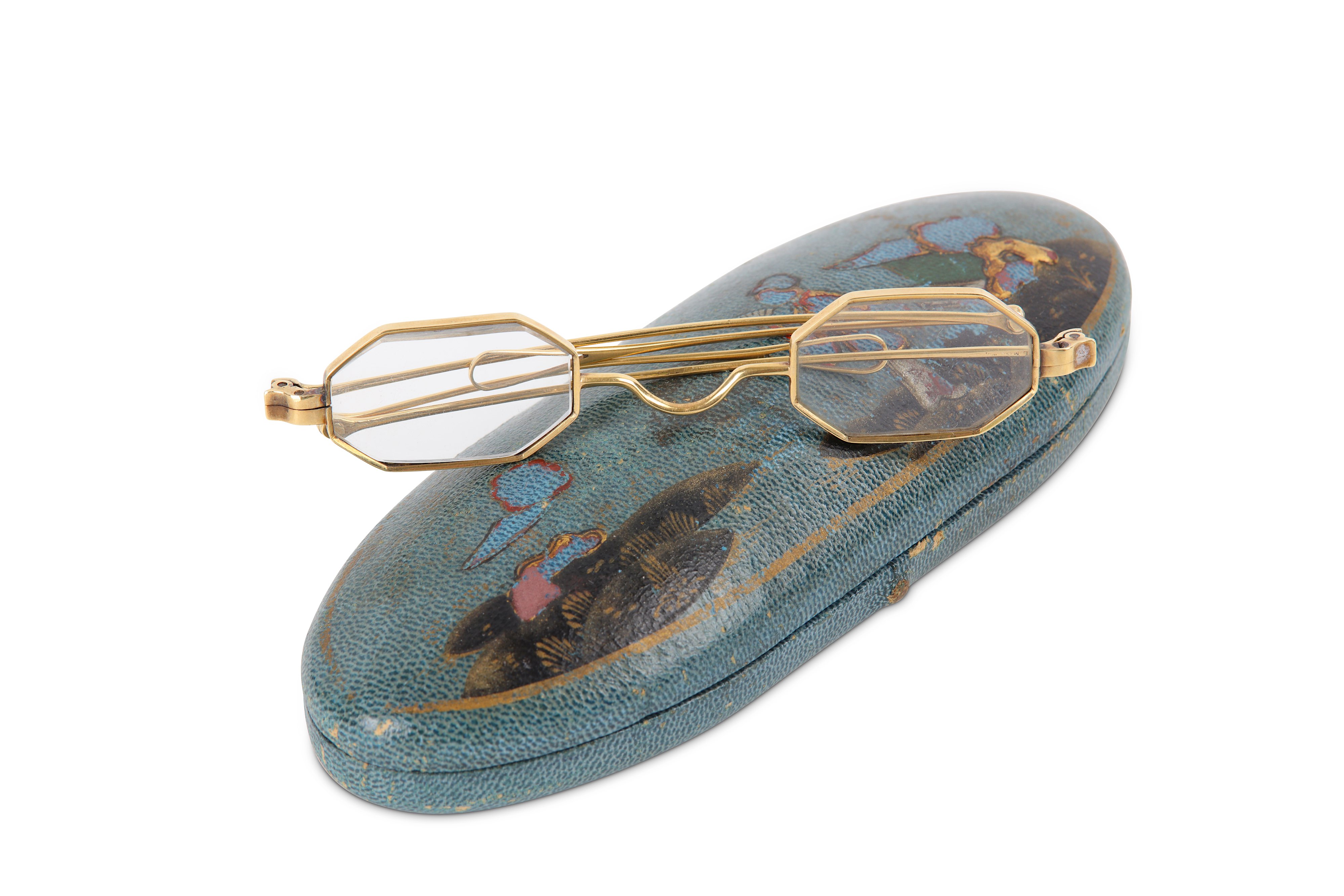 A pair of early-mid 19th century unmarked gold folding glasses, circa 1830-50