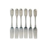 A set of six William IV sterling silver dessert forks, London 1836 Benjamin Smith