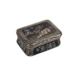 A Louis XV French silver mounted enamel and mother of pearl inlaid snuff box, circa 1750