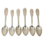 A matched set of six mid 19th century Swiss silver table spoons, Geneva circa 1850, by Jean-Pierre-L