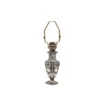 A late 19th century French 950 standard silver lamp, Paris circa 1900 by Emile Langlois (reg. 1891)