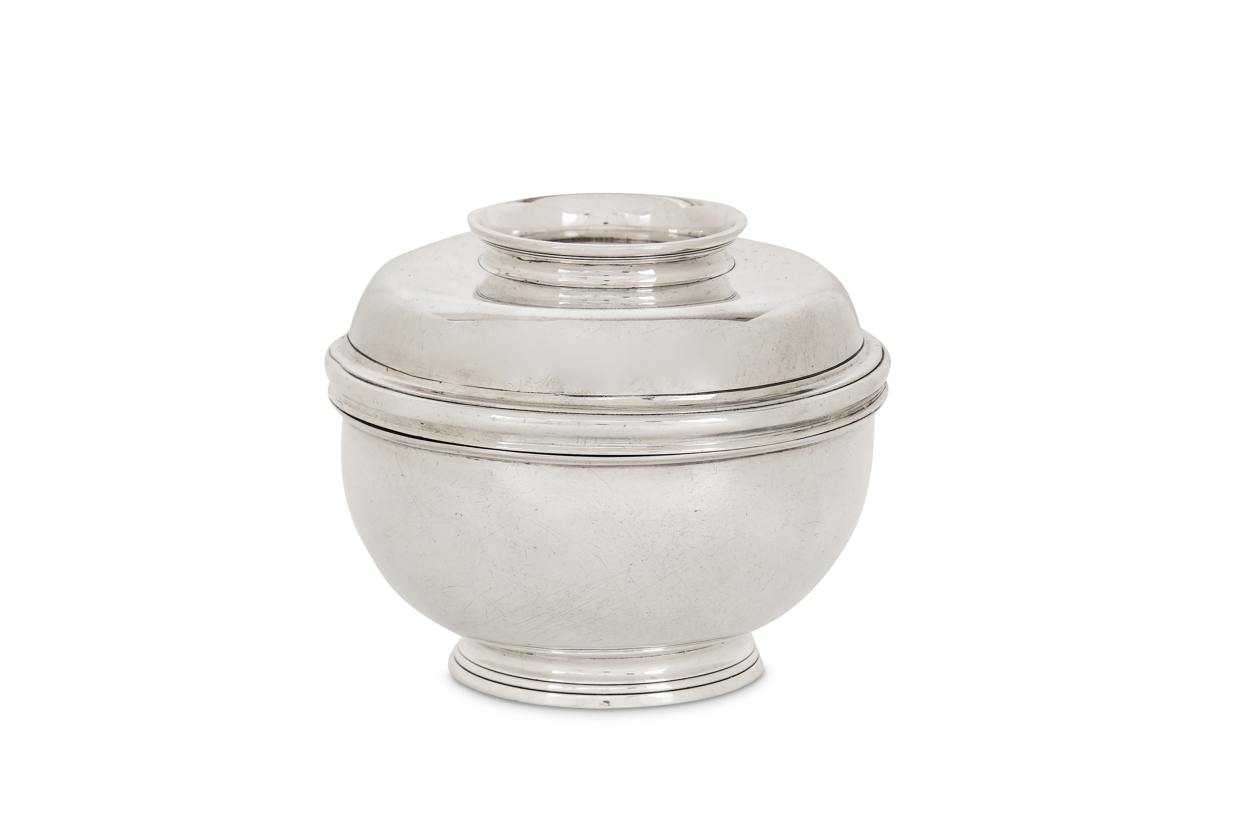 A George II sterling silver sugar bowl and cover, London 1730 by Thomas Farren (reg. 16 Oct 1707, th