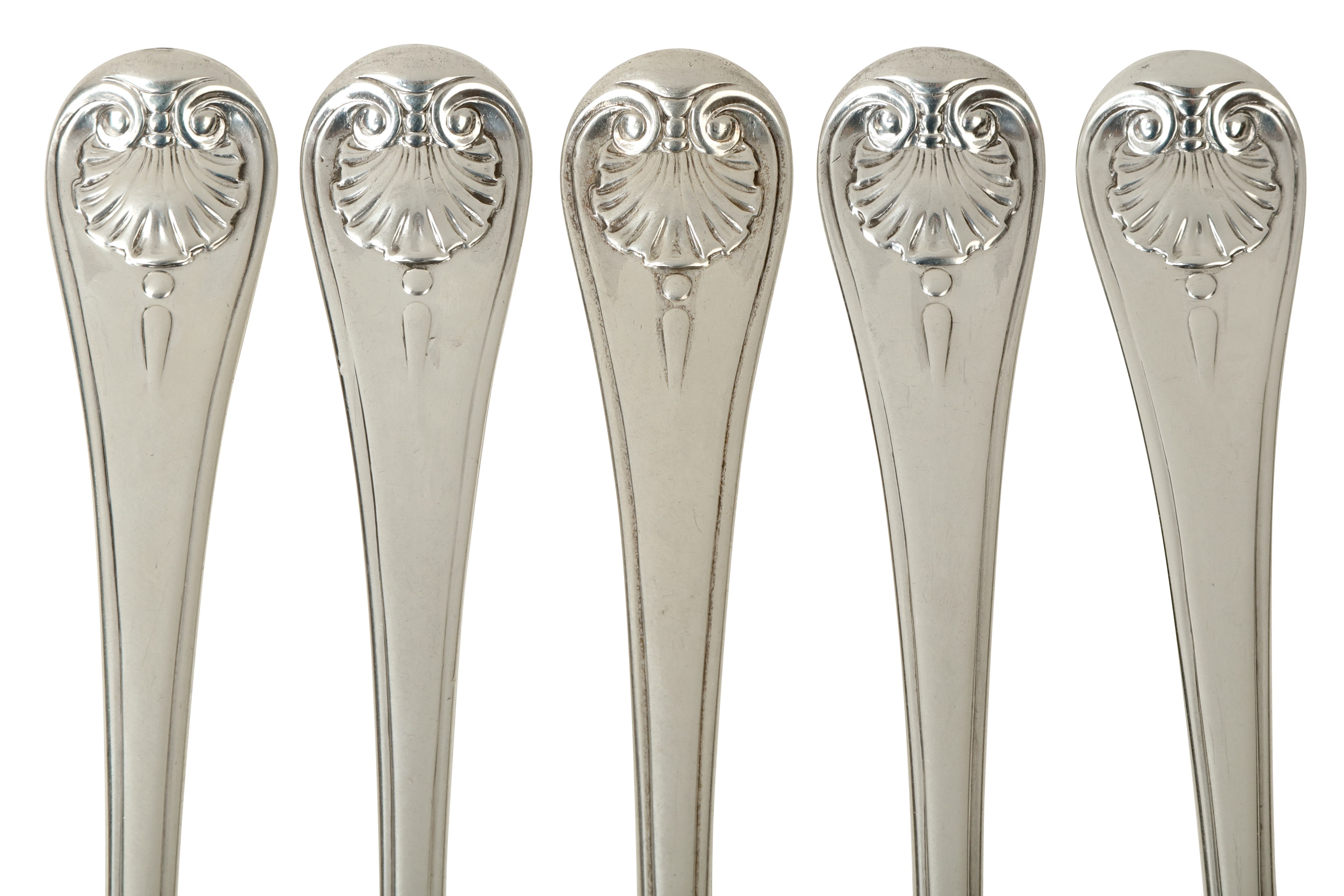 A set of eight George II sterling silver table forks, London 1754, no maker’s mark visible but possi - Image 2 of 3