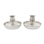 A rare pair of Nicholas I Russian 84 zolotnik (875 standard) silver travelling candlesticks, St. Pet