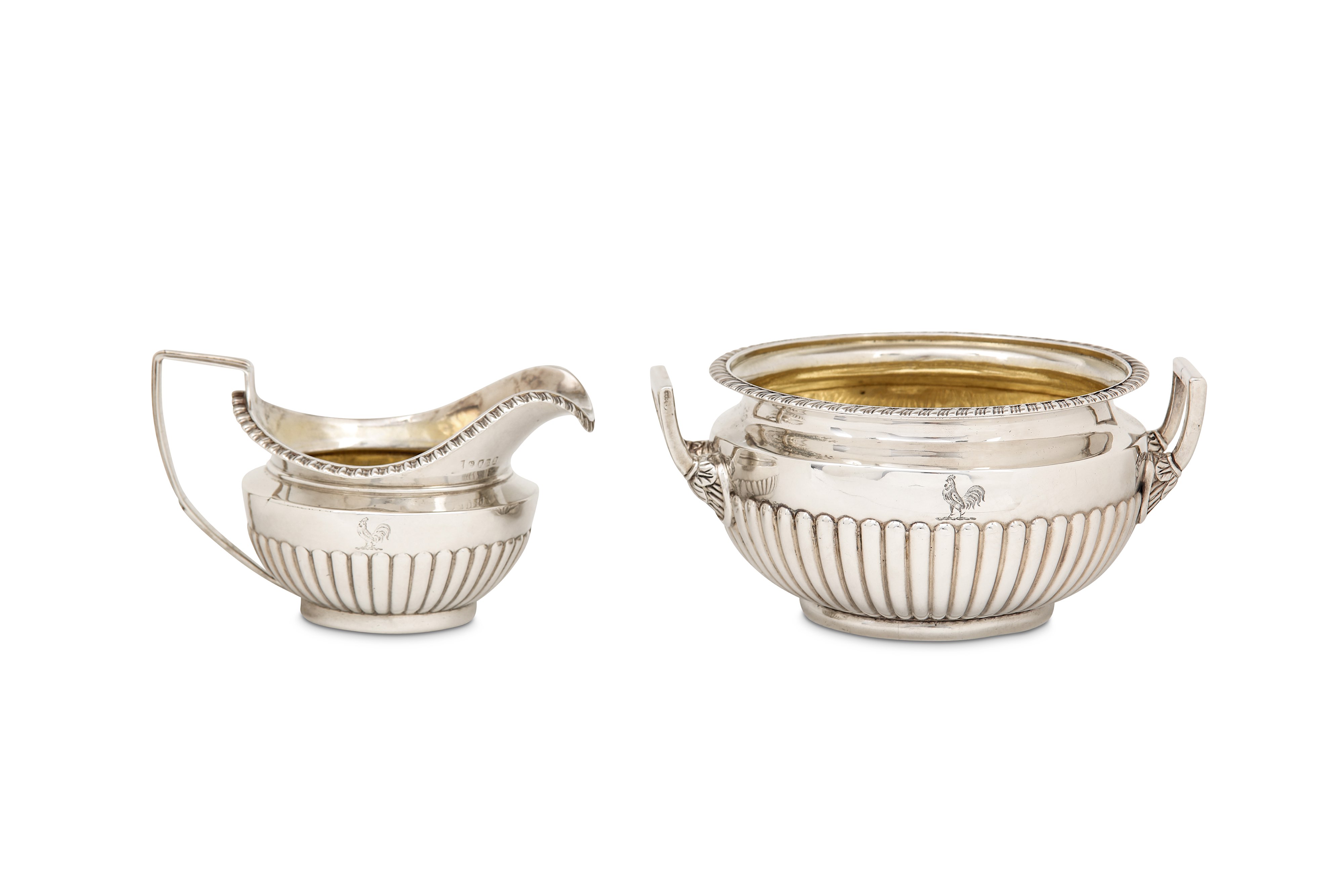 A George III sterling silver sugar bowl and milk jug, London 1812 by William Bateman II